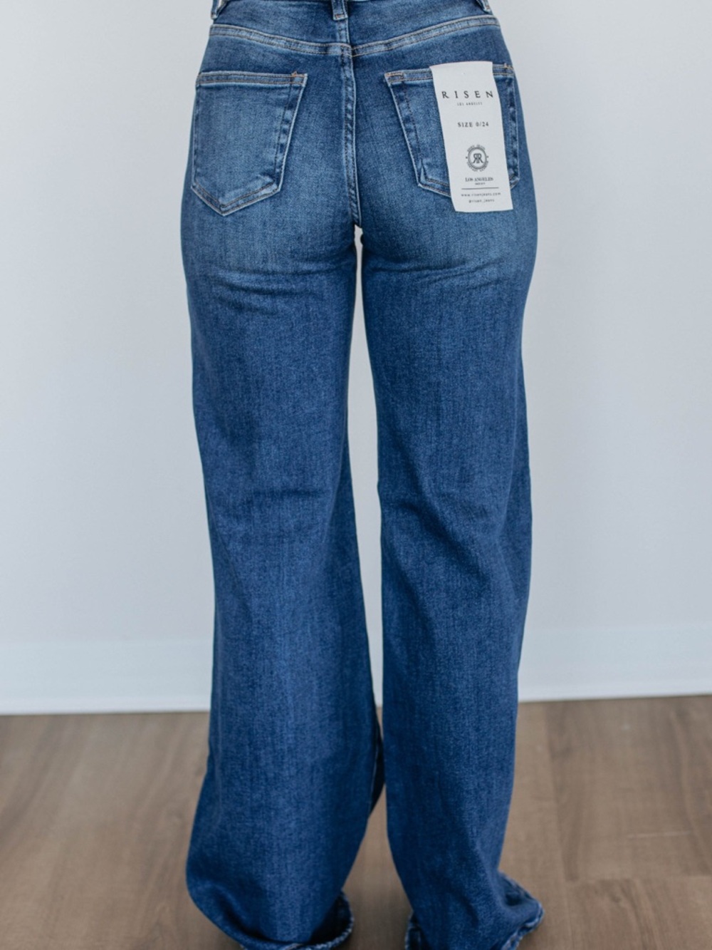 Risen High-Rise Wide Leg Jeans in Indigo